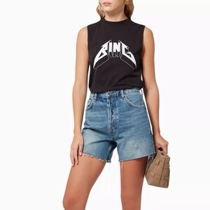 Anine Bing Kit Distressed Raw Hem Shorts Blue